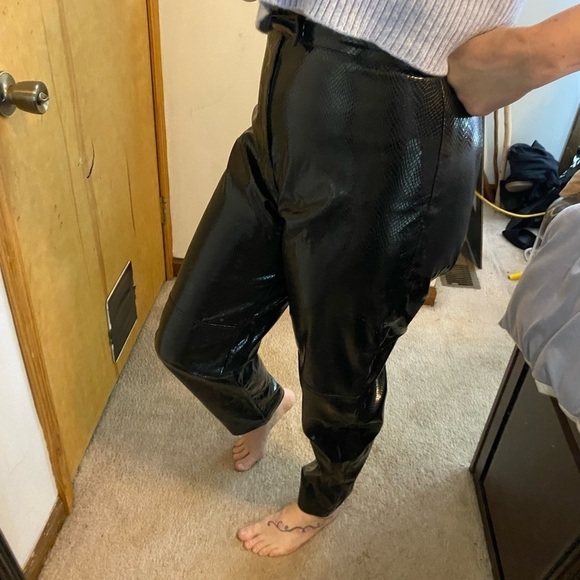 1980s Black Snake Skin Pleather High Waisted Pants - Picture 12 of 13